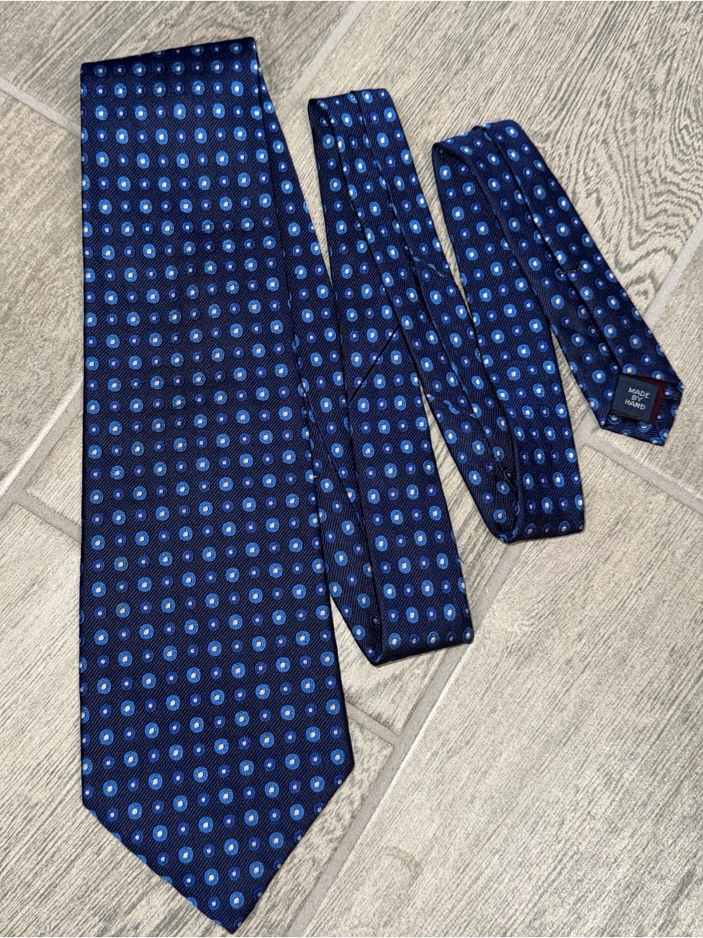 Polo Ralph Lauren Mens Silk Tie Navy Blue White Dotted Made in USA Classic